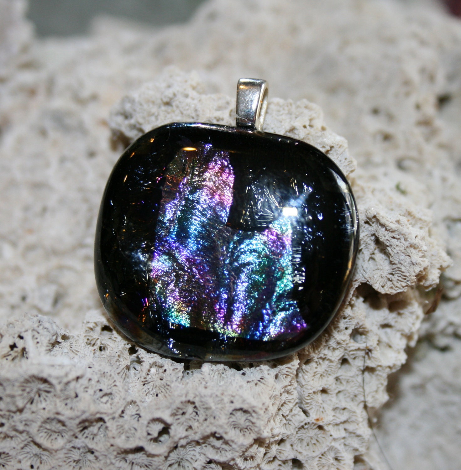 You will love this Lhasa Apso/or Shitzu Type-- DICHROIC Fused Glass Pendant -- Art Glass By YM