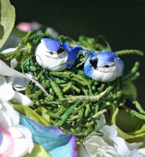 Something Old New & Sapphire Blue Love Birds Vintage Rhinestone Floral Pomander Kissing Ball for your Fairytale Wedding