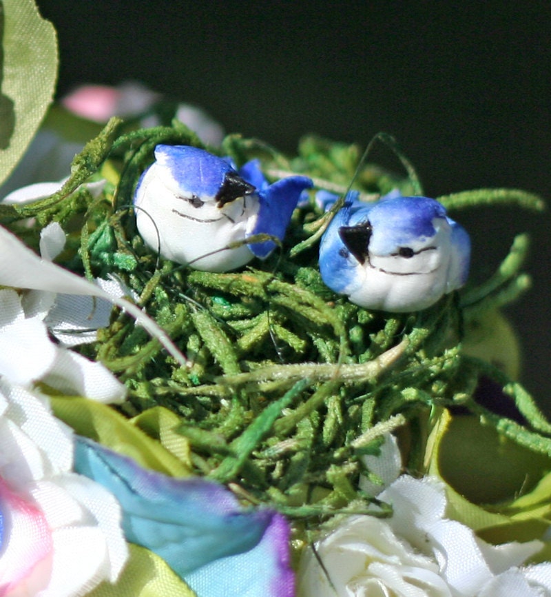 Something Old New & Sapphire Blue Love Birds Vintage Rhinestone Floral Pomander Kissing Ball for your Fairytale Wedding