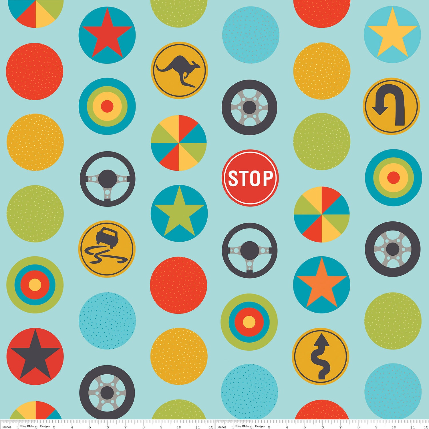 1 Fat Quarter Peak Hour Stop Signs Blue Riley Blake Designer Fabric by the Yard, FABRIC SALE