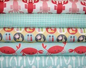 5 fat quarters Crabtastic Picnic Fabric  by Maude Asbury Blend Fabric, Lobsters, Crabs, Designer Fabric