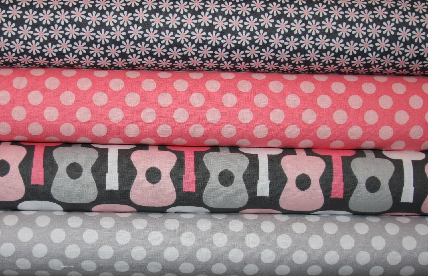 Groovy Guitars, Daisy Bloom, Ta Dots by Micahel Miller  , 1/2 yard of each, 2 yards