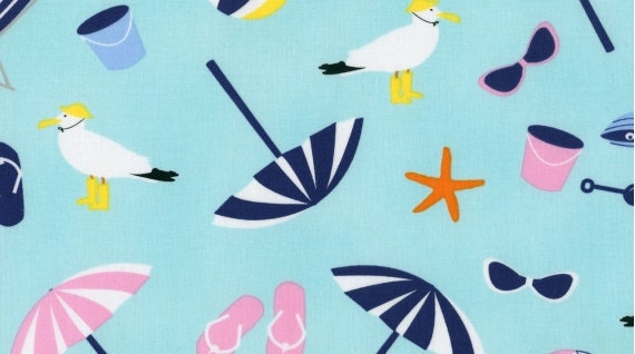 It's a Shore Thing Fabric by Dear Stella,  Beach Fun Aqua,  Designer Fabric