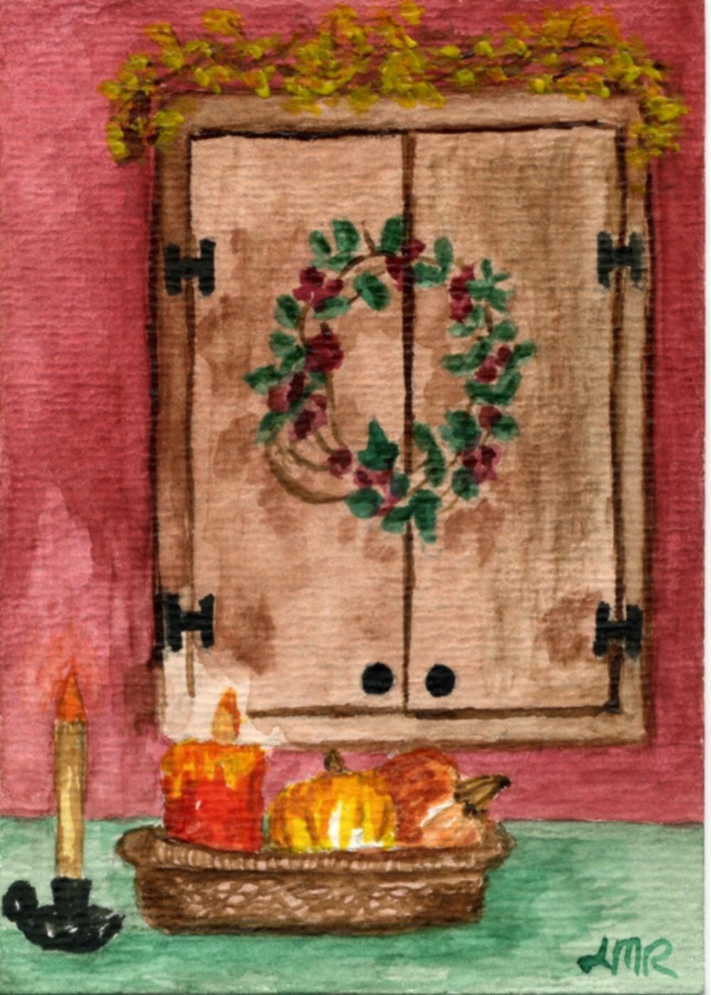 Items similar to Thanksgiving Country Still Life Folk Art Watercolor