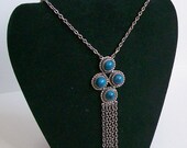 Vintage Silvertone Necklace with Faux-Turquoise Cabochons, Mexico Jewelry, Mexico Necklace, 1970s 70s, Ethnic Necklace, Tribal Necklace