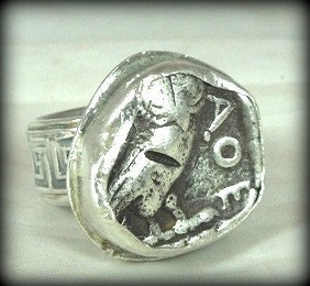 RESERVED FOR SARA Athena Owl Ancient Coin Ring