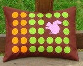 Pink Squirrel in Circles Applique Pillow Cover. Customizable.
