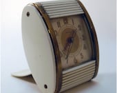 Westclox desk clock ivory and brass with roll top cover
