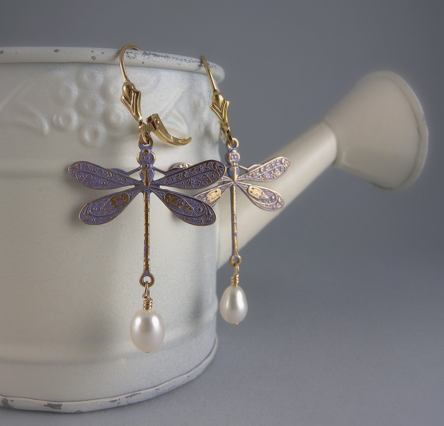 Lavender Shabby Chic Dragonfly Earrings with Free Shipping
