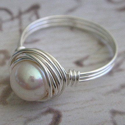Sterling Silver Wire Wrapped Pearl Ring