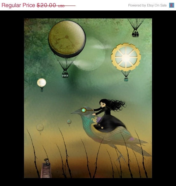 50%SALE - Steampunk Art Print -- Steampunk Flight -- 8x10