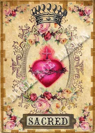 INSTANT DIGITAL DOWNLOAD - Gothic Victorian Sacred Heart - Printable Digital Download -  Valentine Card - Gift Tag