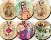 INSTANT DIGITAL DOWNLOAD - Virgin Mary Religious Icons - Printable Collage Sheet 1 Inch Circles - Original Designs Jewelry Necklaces