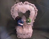 M & M wedding CAKE TOPPER nascar racing fans blue green