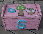 Woodland Owl Toy Box - Natural Solid Wood - Hand Painted - Two Sizes Available