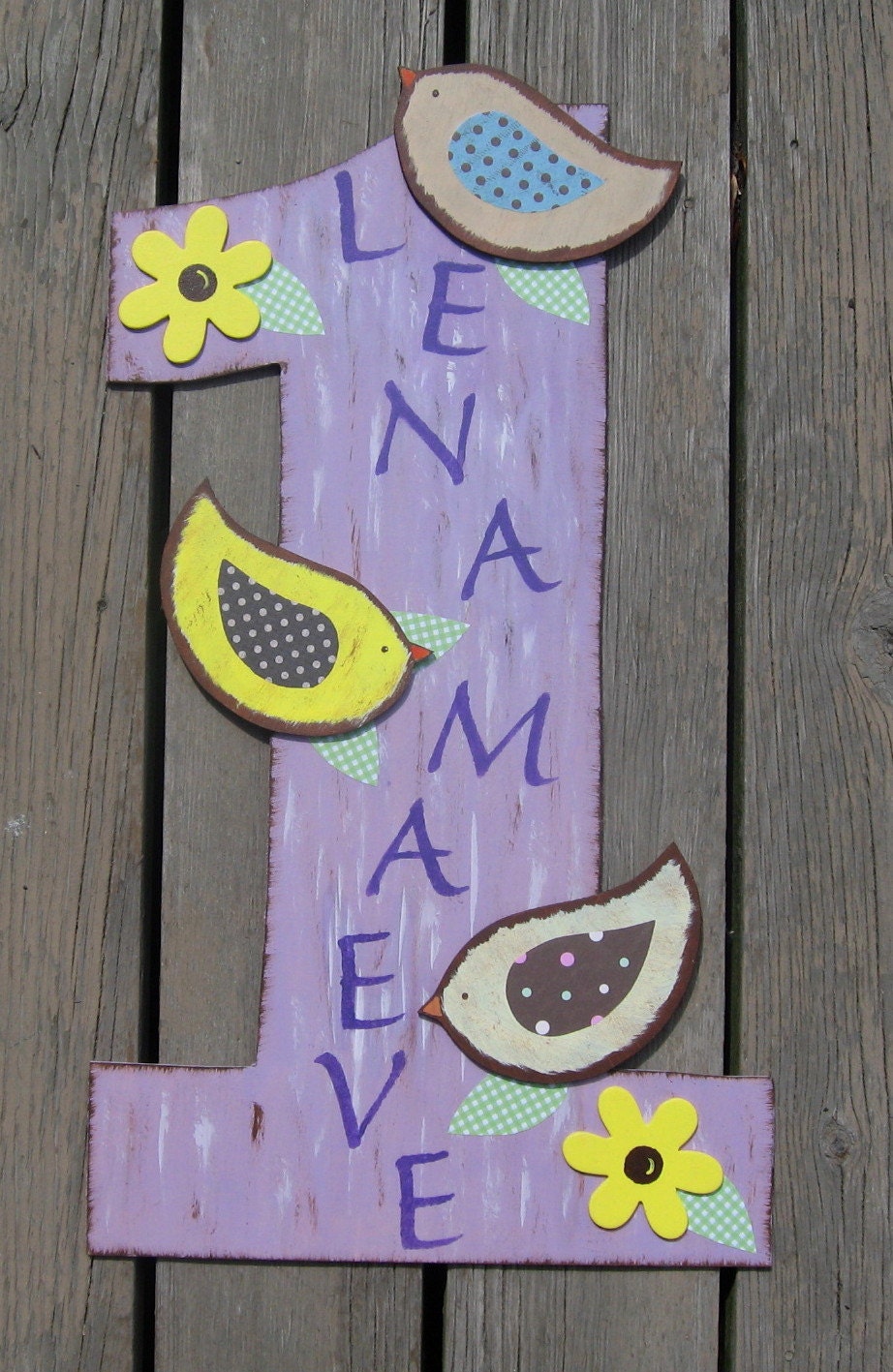 Penelope Birds Happy 1st Birthday Prop Sign - Hand Painted Wood - Gift Table Centerpiece -Wall Hanging Keepsake