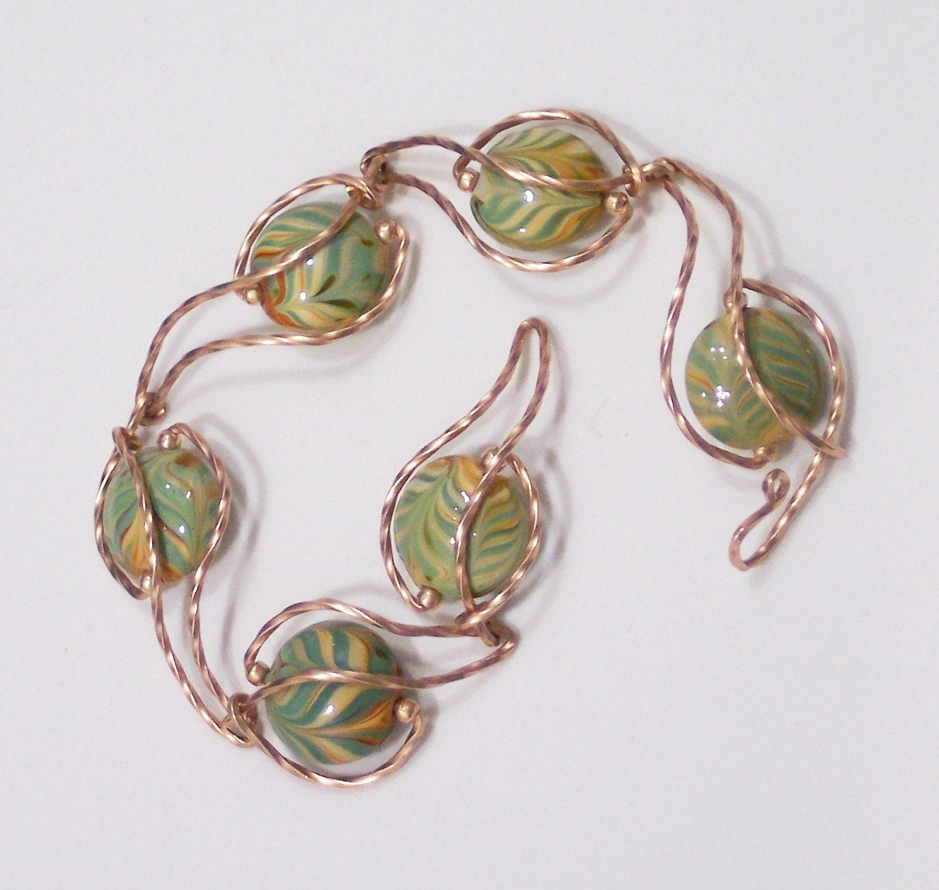 New Leaves Rose Gold Bracelet OoaK Jewelry with Handmade Lampwork Glass Beads