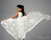 Nuno felted scarf - Rain drops in the white - Handmade - Silk and wool