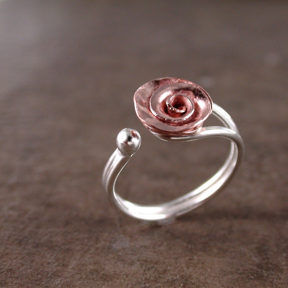 Rose ring, Copper, Sterling silver, adjustable