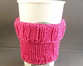 2 in 1 Coffee Cup Cozy Sleeve - Hand Knit - Hot Pink
