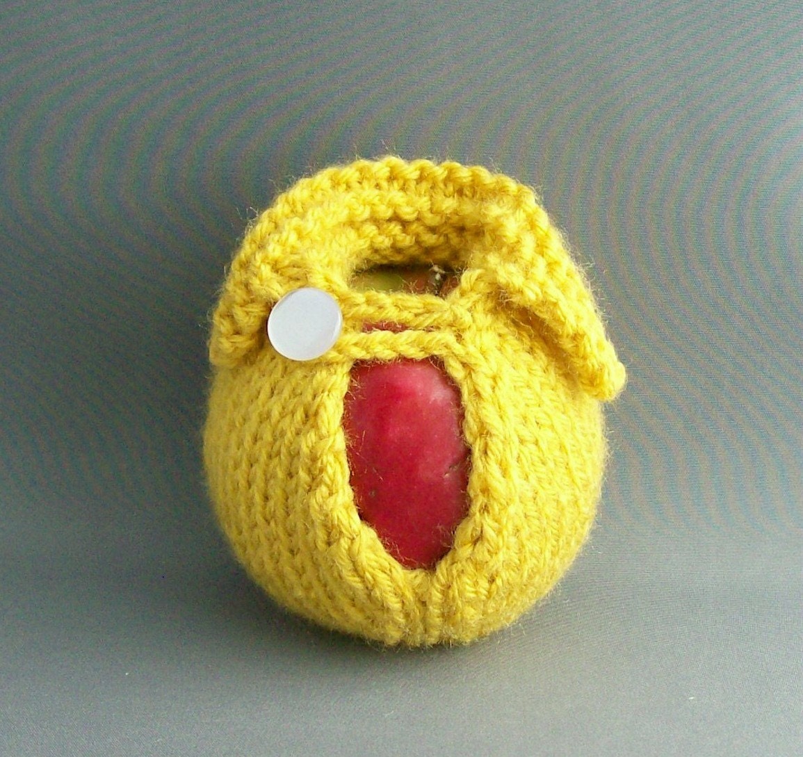 Apple Sweater Jacket Cozy Handknit - Mustard Yellow with White Opalescent  Button Teacher School Dorm Boss Office Cublicle