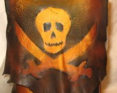 Leather Purse with Jolly Roger Skull Renaissance Steampunk Pouch Pirate Bag Handmade by Debbie Leather