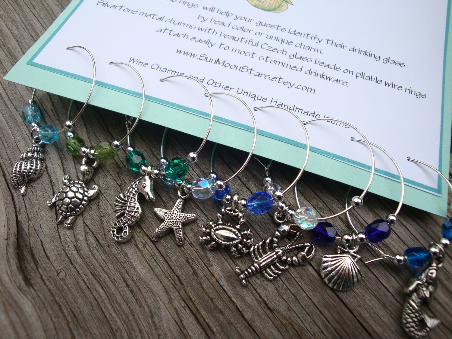 FREE SHIPPING Set of 8 Sealife Wine Charms