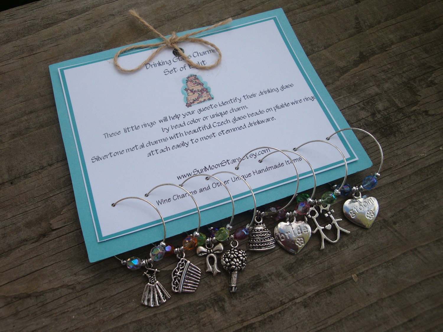 FREE SHIPPING Set of 8 Wedding Wine Charms