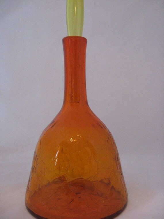 Vintage Crackle Glass Orange Decanter with by SecondTreasures