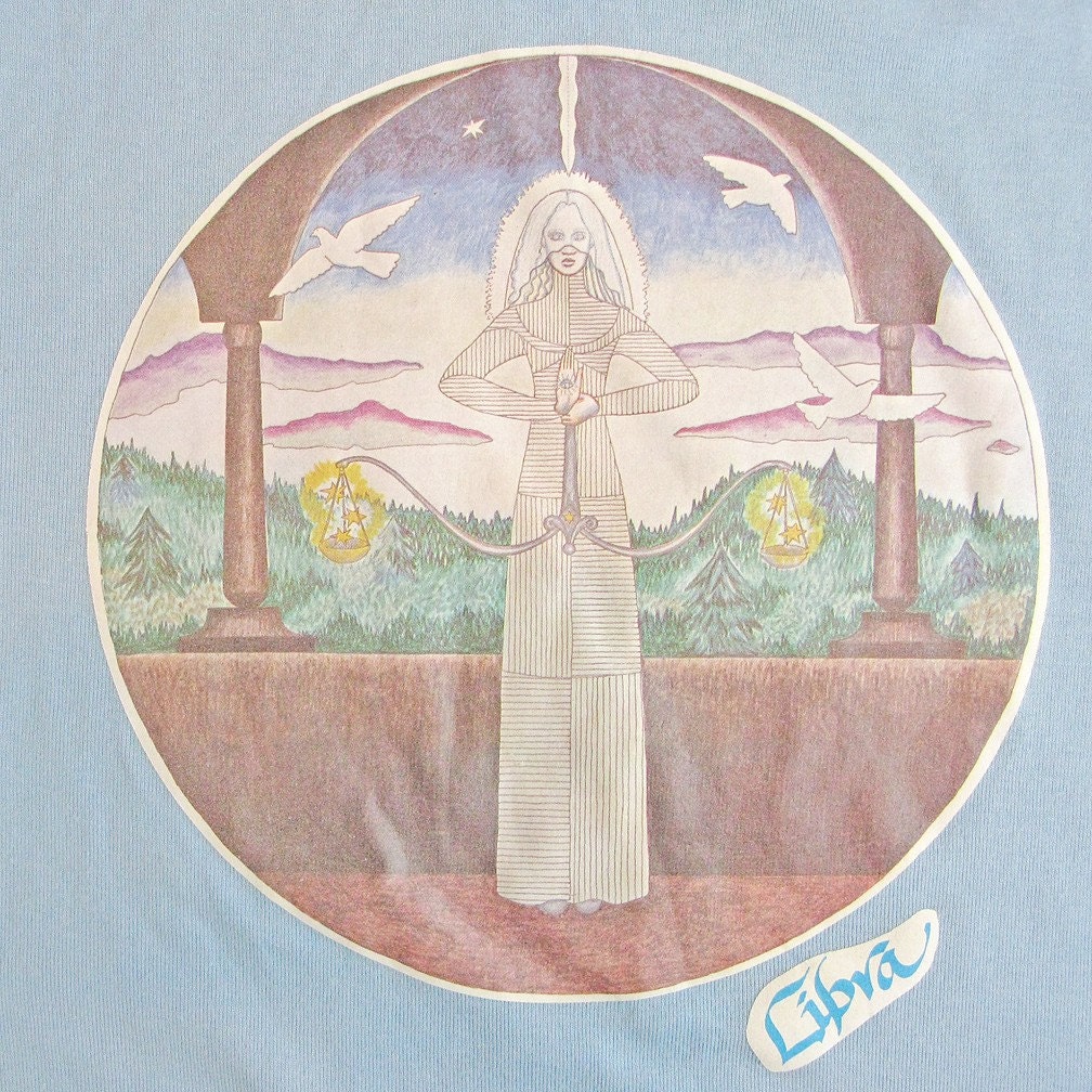 Vintage 1974 Zodiac Libra Witch Woman Tee Large