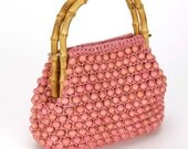 Vintage Japanese PINK BAMBOO Wooden Beads Purse
