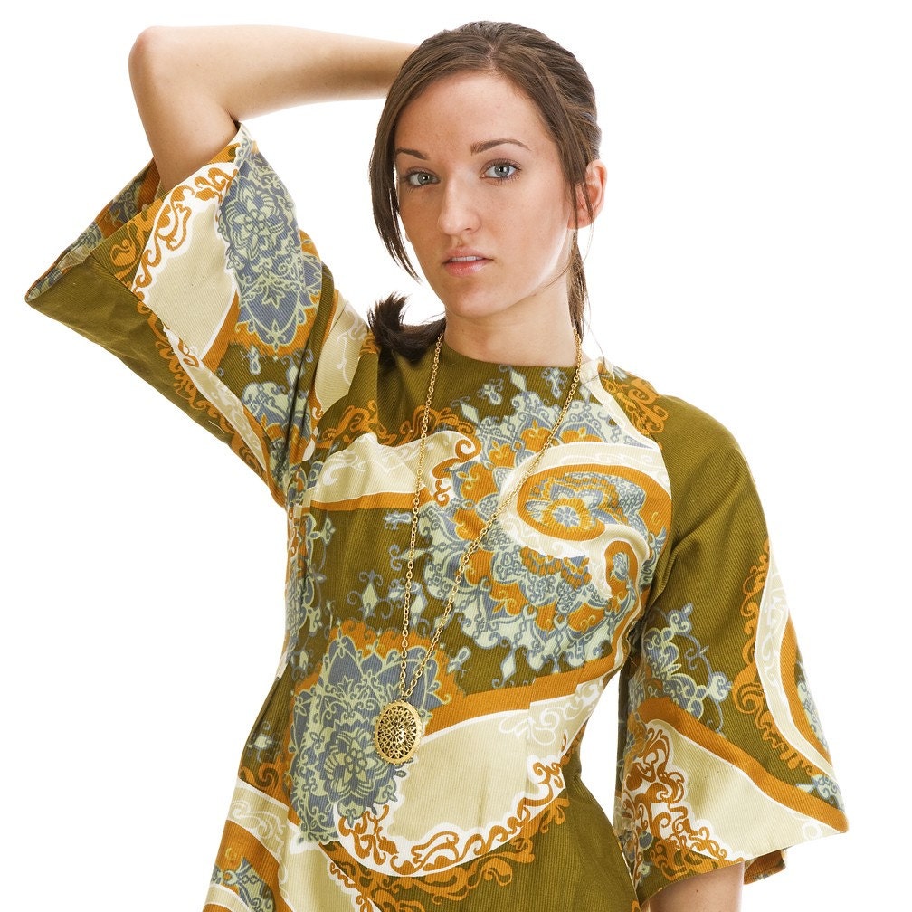 Vintage 1960s Hawaiian PAISLEY Flowers Dress M/L
