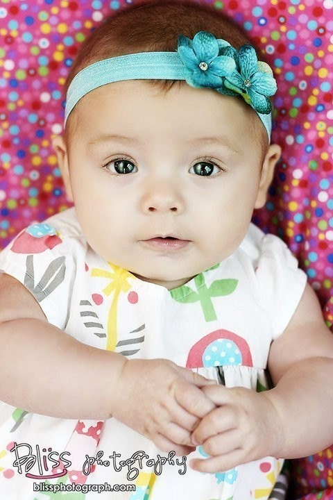 Baby Headband - Infant Headband - Newborn Headband - Toddler Headband -HARPER Double Dainty Turquoise Blue Flower Headband