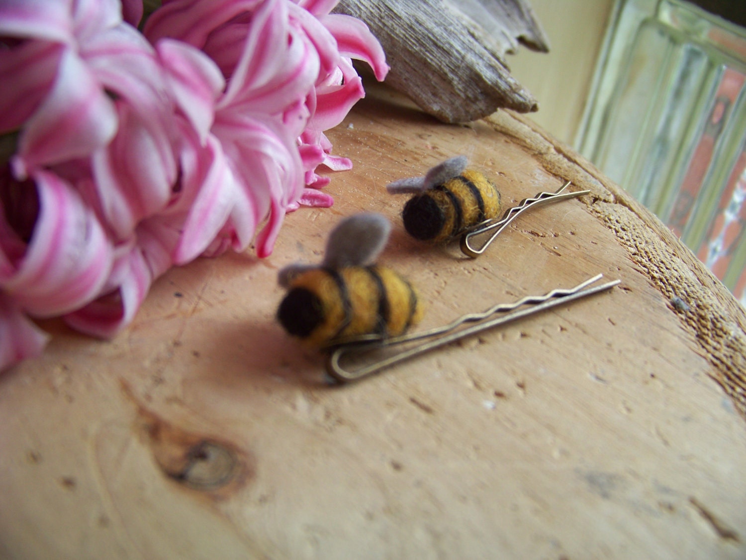 Needle Felted Bumble Bee Bobby Pins