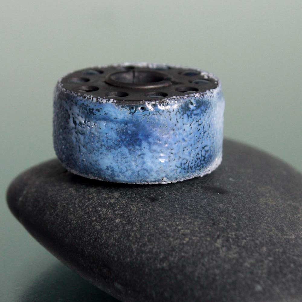 Lampwork Glass Bobbin Bead, Faded Jeans