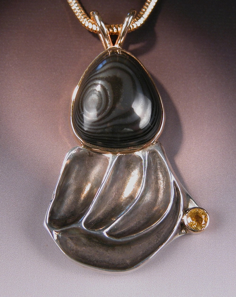 Psilomelane Sapphire in Sterling Silver and 14 karat gold Pendant Pluto Planet Or Not