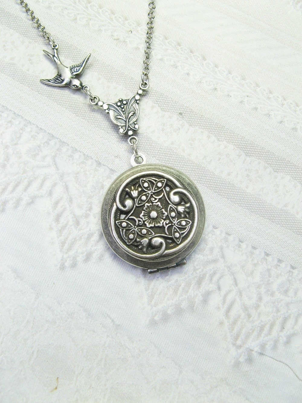 Silver Locket Necklace - Victorian Celtic Garden Locket - by BirdzNbeez - Celtic Wedding Bridesmaids Graduation Birthday
