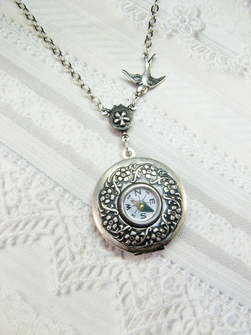 The ORIGINAL Silver Compass Locket  Necklace - COMPASS LOCKET  - Steampunk Locket -  Wedding Birthday Gift