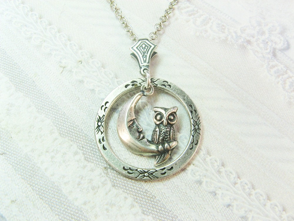Silver  Necklace - Silver NIGHT OWL -  Owl Necklace - ORIGINAL Jewelry by BirdzNbeez - Wedding Birthday Bridesmaids Gift
