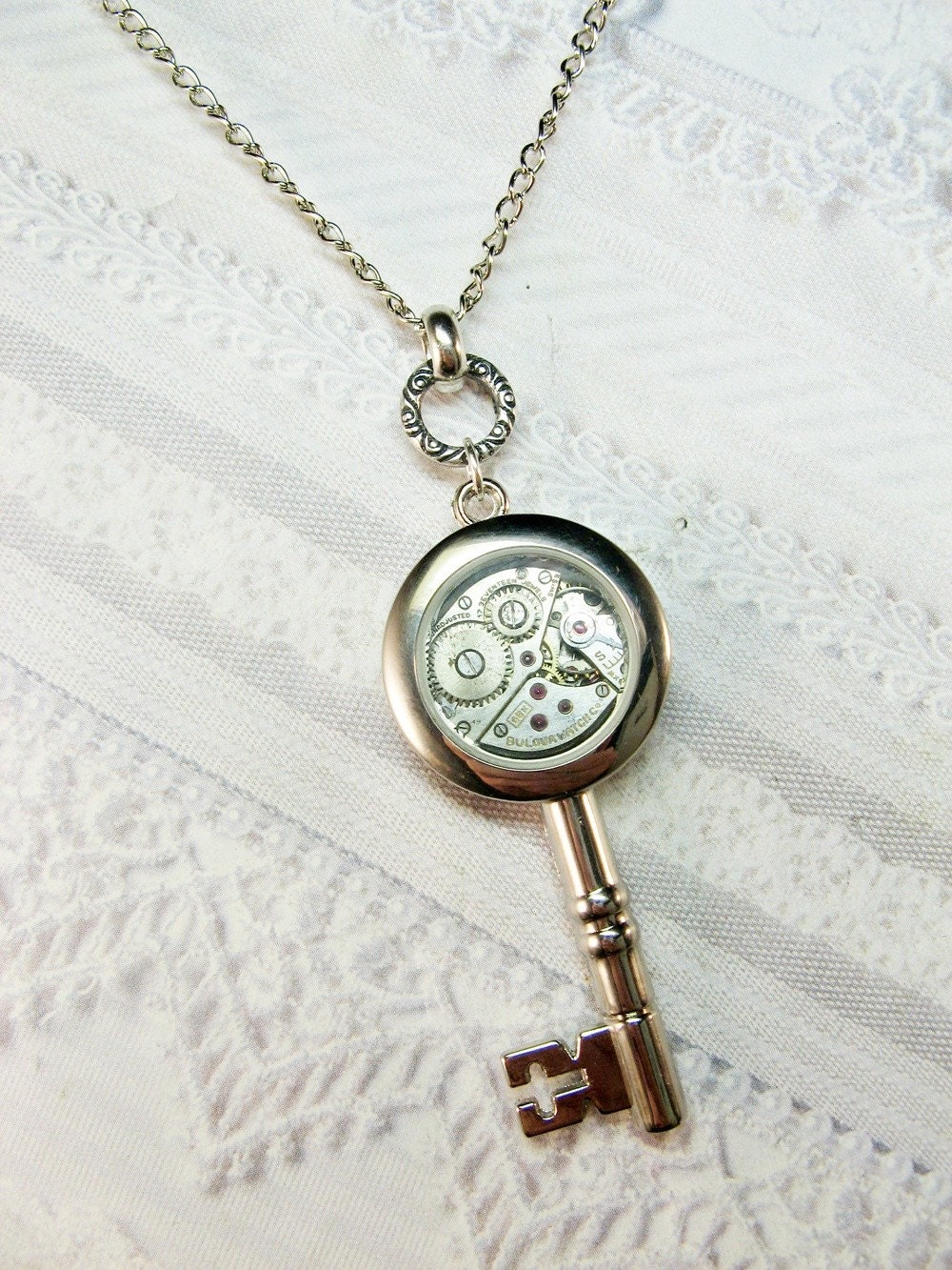 Steampunk Key Necklace - Silver Key - Jewelry by BirdzNbeez