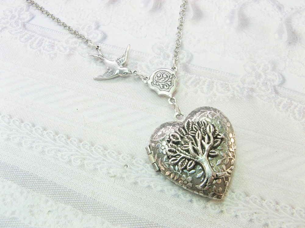Silver Locket Necklace - The ORIGINAL Silver TREE Of LIFE Locket - Jewelry by BirdzNbeez - Wedding Birthday Bridesmaids Gift