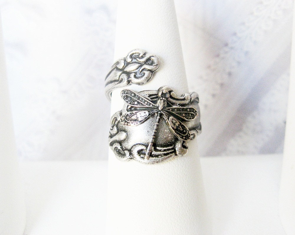 Spoon Ring - Adjustable Silver Dragonfly SPOON RING - ORIGINAL Jewelry by BirdzNbeez - Keepsake Wedding Birthday Bridesmaids Gift