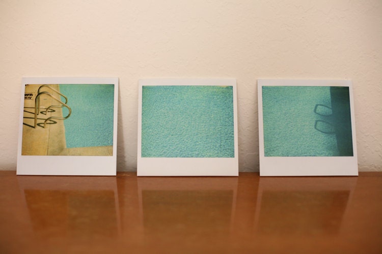 Pool Triptych - Set of three 5x5 styrene display prints - Collage Retro Polaroid Prints - Swim Summer Blue Teal Turquoise - SALE