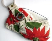 Christmas Poinsettia and Rhinestones Wristlet