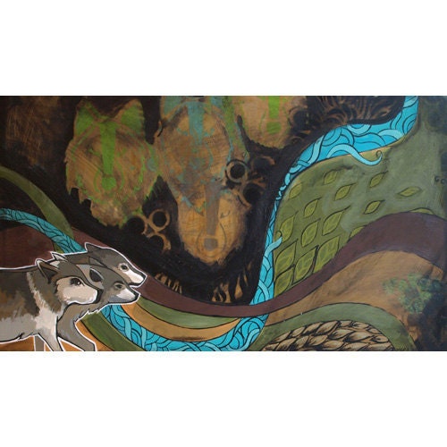 Wolves Prowl Original Painting-Acrylic-Fine Art- 12x21