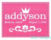 Child's Name & Birth date 8 1/2 x 11 frame-able topography print