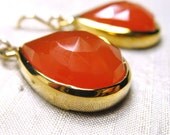 SALE-- Carnelian and Bronze Pear Earrings