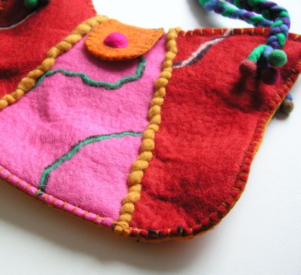 Felted wool shoulder purse - great gift - colorful and fun