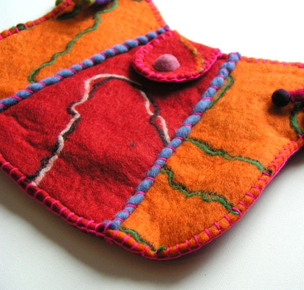 Felted wool shoulder purse - great gift - colorful and fun