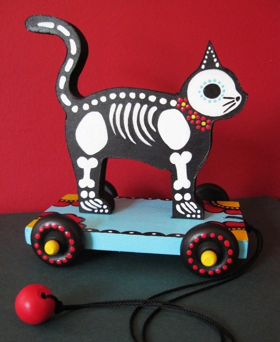 Day of the Dead CAT PULL TOY Vintage Style